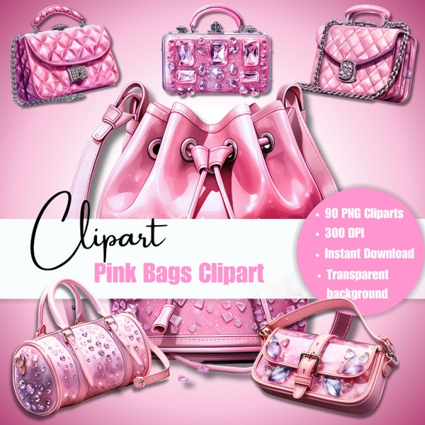 Pink Bags Clipart, Luxury Handbag Clipart, Watercolor Purse Clipart, Clipart, Purse Clipart, Fashion Clipart, Fashion Set, illustration