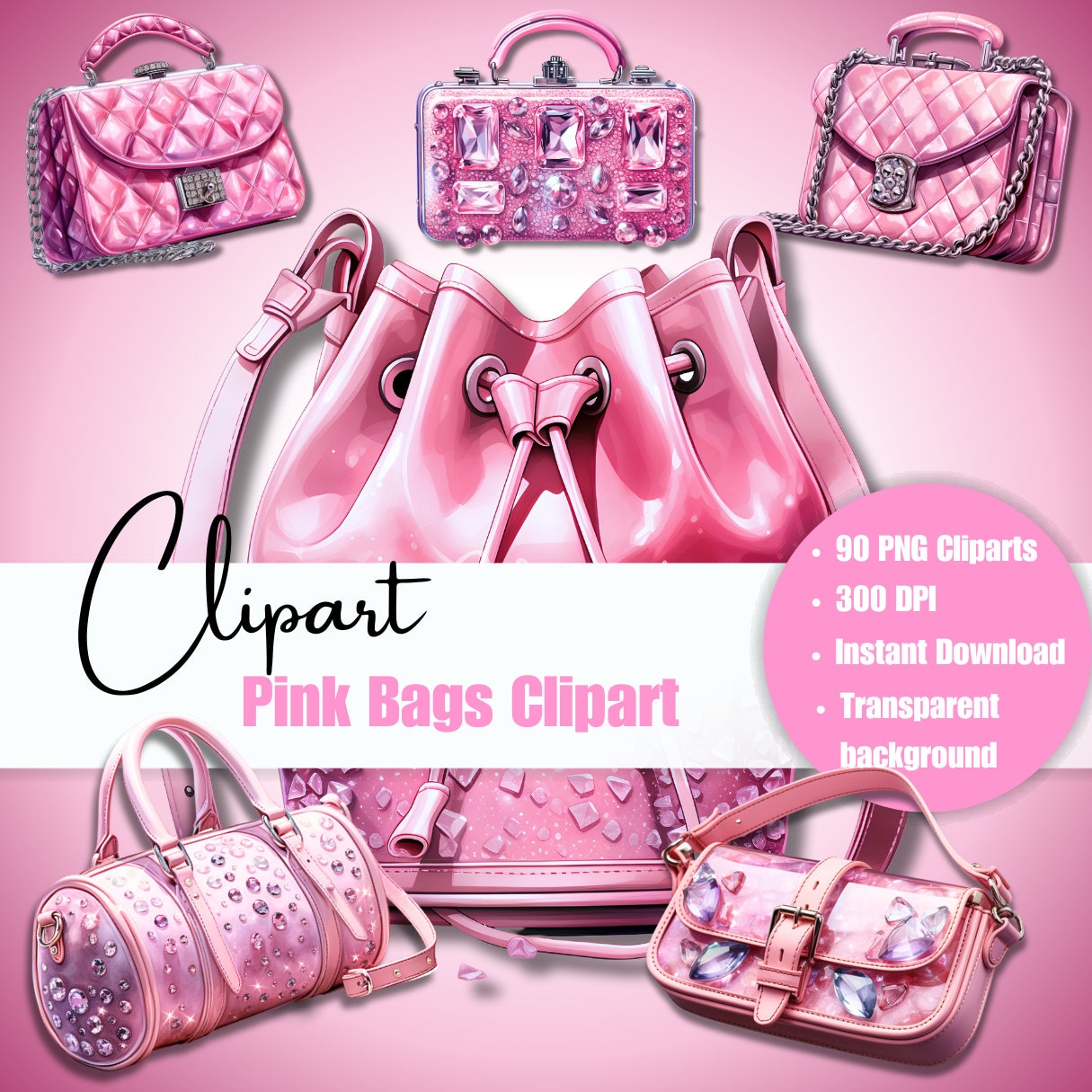 Handbag Clipart, Purse Clipart, Clip Art, Designer Bags, Fashion,  Scrapbooking, Party Invitations, Graphics, PNG JPEG, Download 
