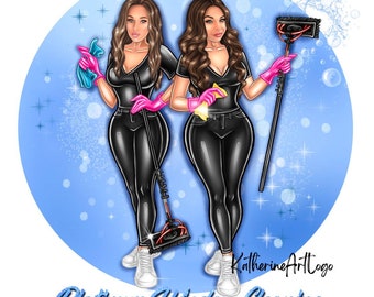Cartoon Cleaning Service Logo, Custom Portrait, Housekeeping Branding (Digital File)