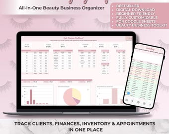 Lash Business Spreadsheet Template | Lash Tech Planner | Beauty Salon Tracker | Google Sheets Dashboard | Client & Inventory Organizer