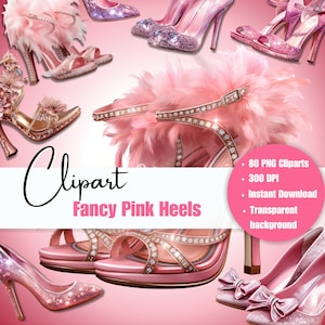 Pink Fancy Heels Clipart, Wedding Heels Clipart, High heels, Fashion clipart, Watercolor Clipart, Instant Download, print on demand graphics