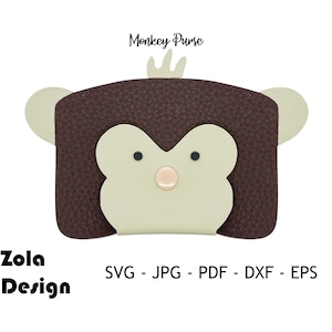 May include: A brown monkey-shaped coin purse with a light brown face and black eyes. The purse has a brown textured fabric and the text "Monkey Purse" is written above the purse.