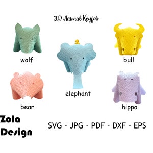 Modello portachiavi animale 3D Svg / Portachiavi SVG / Modello portachiavi Svg / Modello portachiavi Svg / Portachiavi in finta pelle Svg / Taglia file per Cricut