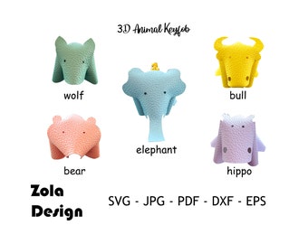 3D Animal Key Fob Template Svg | Key Fob SVG | Key Chain Template Svg | Key Fob Template Svg | Faux Leather Keyfob Svg | Cut File For Cricut