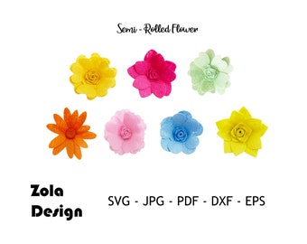 Halfgewalste Bloem Sjabloon Svg | Bloem Svg | Gerolde Bloem Sjabloon | Verlaat Svg | Bloem Sjabloon Svg | Knip bestand voor Cricut | Silhouet