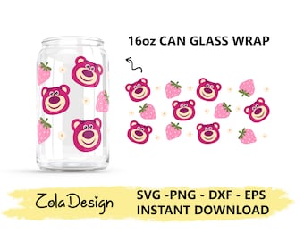 Bear Lotso LIBBEY Can Glass Wrap 16oz SVG | Libbey Can Glass Svg | Toy Story Can Glass Svg | Toy Story Wrap Svg | Cut File For Cricut