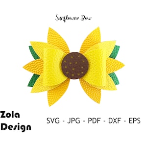 Modèle d’arc de cheveux de tournesol SVG | Modèle d’arc à cheveux SVG | Bow SVG | Accessoire de cheveux en faux cuir Svg | Modèle d’arc | Fichiers de coupe pour Cricut