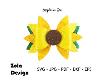 Sunflower Hair Bow Template SVG | Hairbow Template SVG | Bow SVG | Faux Leather Hair Accessory Svg | Bow Template | Cut files for Cricut