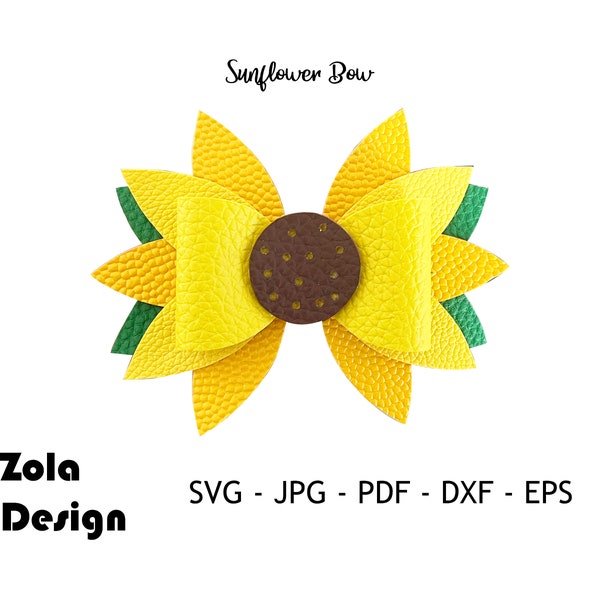 Sunflower Hair Bow Template SVG | Hairbow Template SVG | Bow SVG | Faux Leather Hair Accessory Svg | Bow Template | Cut files for Cricut