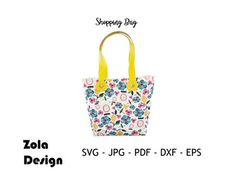 Plantilla de bolsa de compras SVG / Plantilla de monedero de moneda SVG / Bolso de cuero falso SVG / Plantilla de billetera de efectivo svg / Plantilla de bolsa Archivo de corte para Cricutt