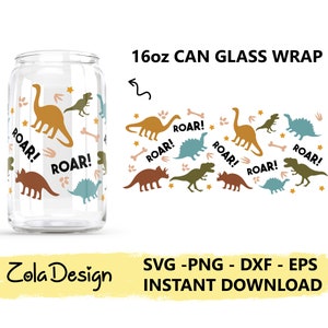 Dinosaur LIBBEY Can Glass 16oz SVG | Libbey Glass Svg | Dinosaur Libbey Can Glass Svg | Roar Svg | Dinosaur Wrap Svg | Cut File For Cricut