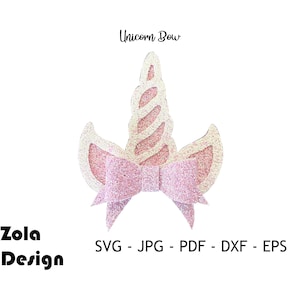 Einhorn Haarschleife Vorlage SVG | Haarschleife Vorlage SVG | Schleife SVG | Kunstleder Haar Accessoire | Bogen Vorlage | Schneide Dateien für Cricut