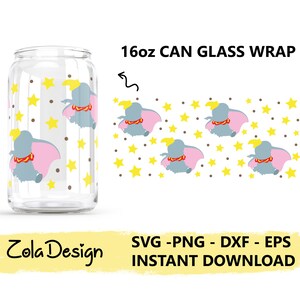 Dumbo LIBBEY Can Glass Wrap 16oz SVG | Libbey Can Glass Svg | Dumbo Can Glass Svg | Dumbo Wrap Svg | Dumbo Elephant Svg |Cut File For Cricut