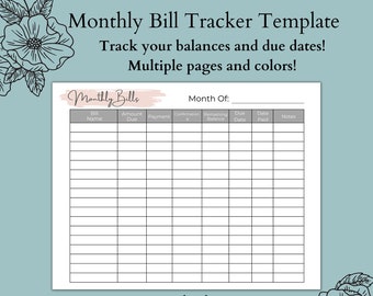 Monthly Bill Tracker Template | Editable Digital Bill Tracker | Monthly Payment Tracker | Budget Tracker | Finance Tools | Finance Tools