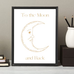 To the Moon, White, Digital Wall Art, Digital Print, White Gold Moon, Crescent Moon