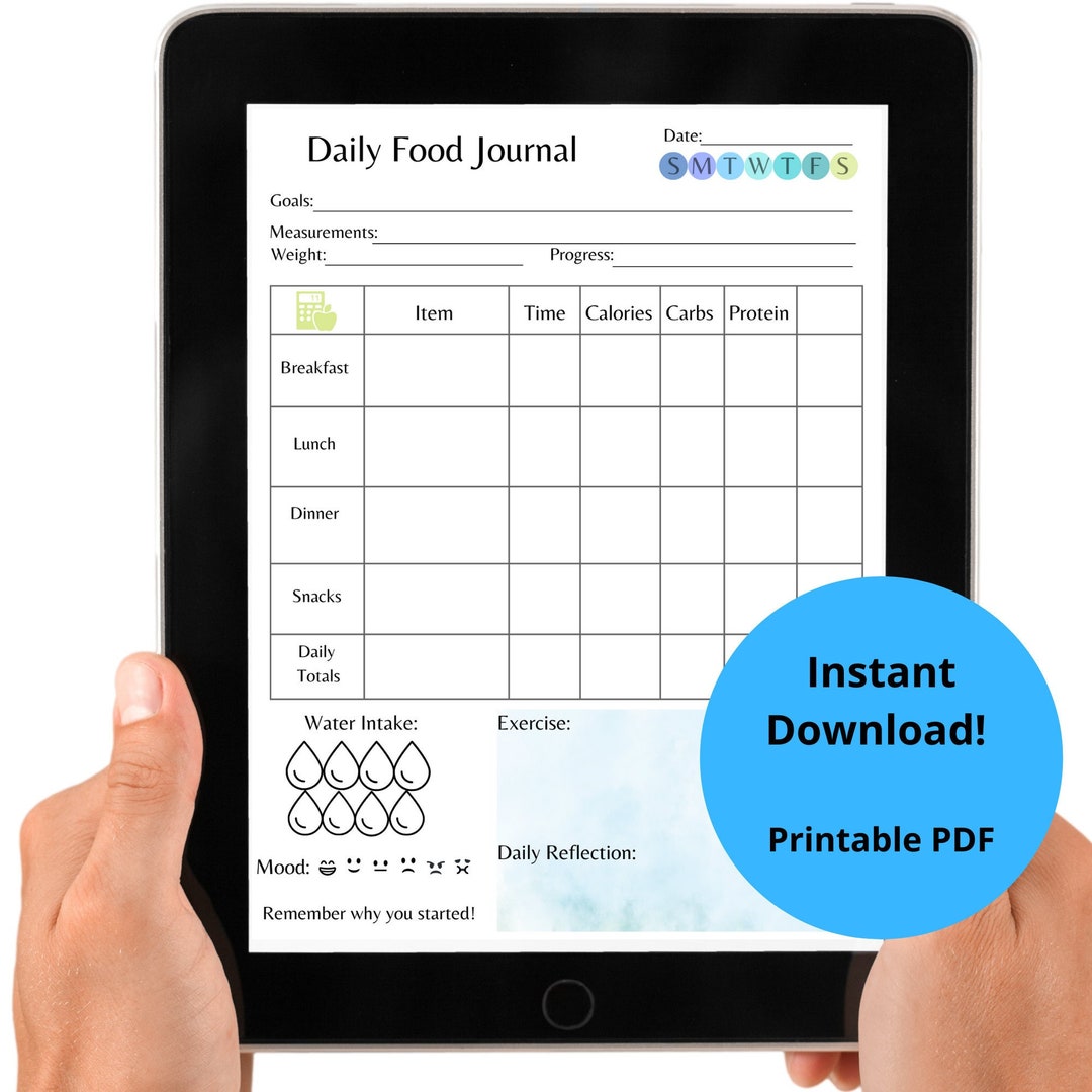 Printable Food Journal Digital Food Journal Digital Food Tracker Food