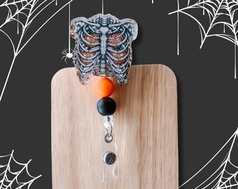 Halloween Nurse Badge Reel, Skeleton Pumpkin ID Holder, Cute Healthcare Worker Gift