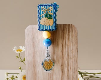 Lemon Badge Reel, Beaded Retractable ID Holder, Nurse Accessory