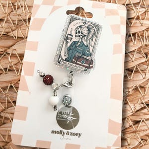 Skeleton Paramedic Badge Reel, Tarot Inspired EMS Holder, First Responder Clip