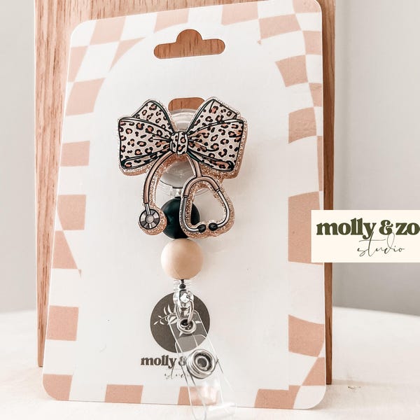 Portatarjetas para estetoscopio con lazo de leopardo, portatarjetas de identificación de enfermera