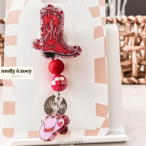 Carrete de insignias Disco Cowgirl: Porta credencial de trabajo para el Día de San Valentín del Oeste