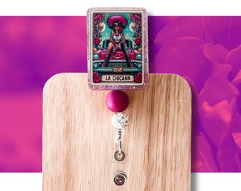 La Chicana Badge Reel: Glitter Latina Nurse ID Holder
