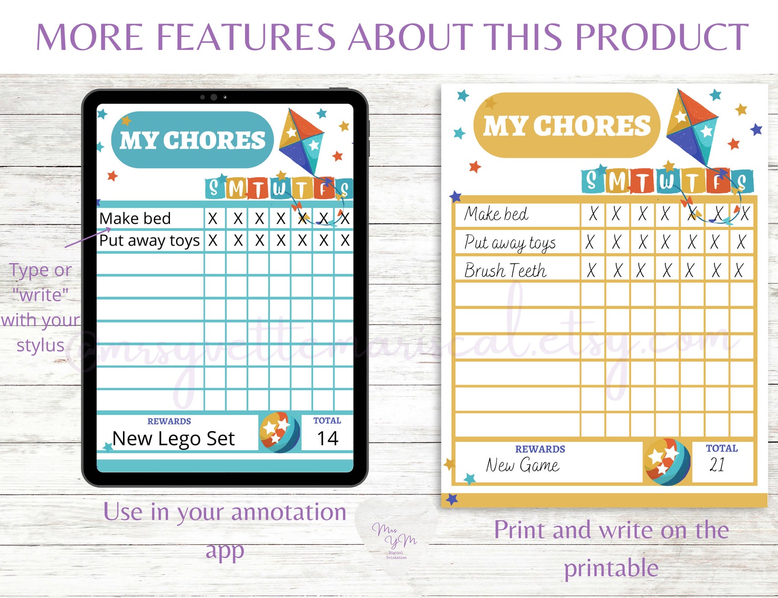 Printable Kids Chore Chart, Kids Reward Chart, Instant Download - Etsy