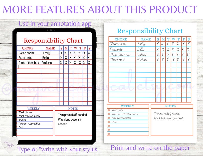 Printable Responsibility Chart, Kids Teens Chore Chart, Instant ...