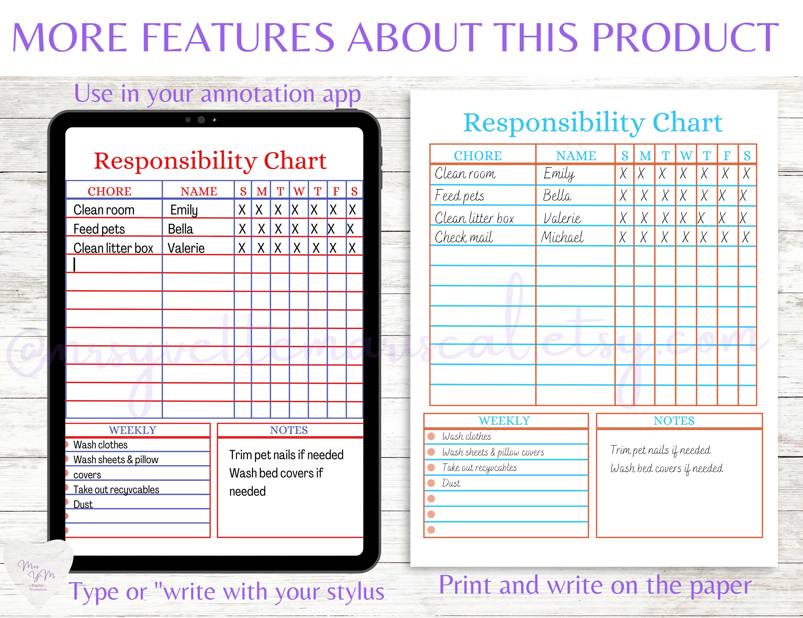 Printable Responsibility Chart, Kids Teens Chore Chart, Instant ...