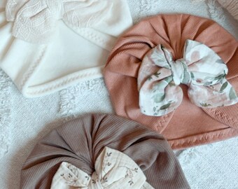 bonnet turban bohème, bandeau noeud bébé, turban bébé, turban naissance, bonnet naissance, bonnet bébé