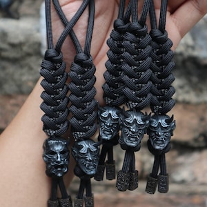 The Demon Hannya & Demon Oni Paracord Lanyard, Paracord Keychain, Brass Bead
