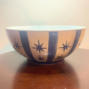 Vintage Midcentury Scandinavian Cathrine Holm Enamel Blue and White Strip Dinnerware Bowl