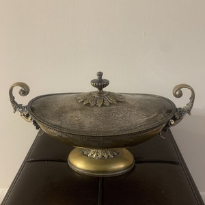 Vintage bronze Egyptian Native compote dish bowl with lid