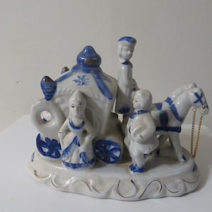 Decorative French Porcelain Blue & White Carriage