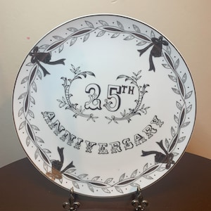 Vintage Lefton China Hand painted Trade marked in Japan Collectors Plate, Happy 25th Anniversary Plate Gift