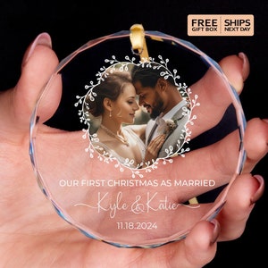 Personalized First Christmas Married Photo Ornament