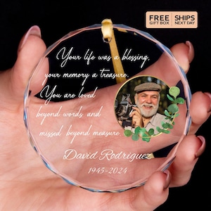 Memorial Photo Christmas GLASS Ornament • Memorial Gift • Bereavement Gift • Loss of Loved One Gift • Sympathy Gift • Free Gift Box