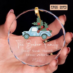 Personalized Family GLASS Christmas Ornament • 2024 Family with Pets Ornament • Christmas Tree Ornament • Free Gift Box
