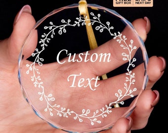 Personalized Glass Christmas Ornament • Custom Text • Gift Box