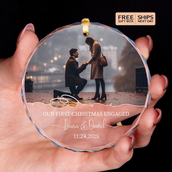 Personalized Engagement Photo Ornament • Our First Christmas Gift