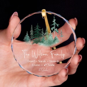 Personalized Family Christmas GLASS Ornament with Pet Name • Forest Ornament • Family Members Name Ornament • Christmas Keepsake