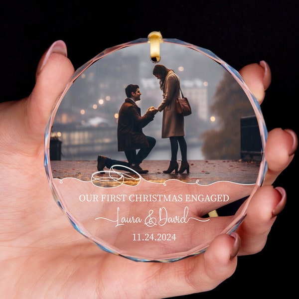 First Christmas Engaged Ornament • Personalized Engagement Gift for Couples • Personalized First Christmas Engaged Ornament