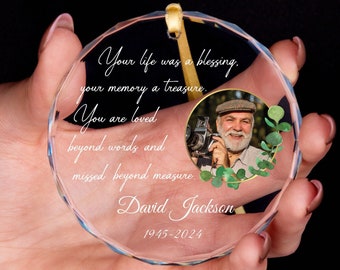 Memorial Photo Glass Ornament • Christmas Memorial Ornament • Bereavement Gift • Loss of Loved One Gift • Sympathy Gift • Remembrance Gift