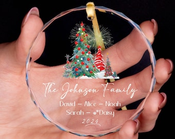 Personalized Family Christmas with Pet Name Ornament • Family Christmas GLASS Ornament • Christmas Tree Ornament