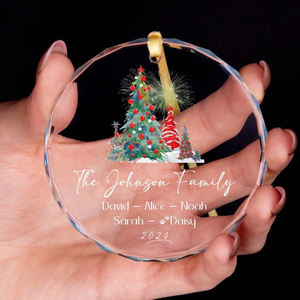 Personalized Family Christmas with Pet Name Ornament • Family Christmas GLASS Ornament • Christmas Tree Ornament