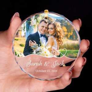 Couples Photo GLASS Ornament • Wedding Christmas Gift • Anniversary Gift for Christmas • Married GLASS Ornament