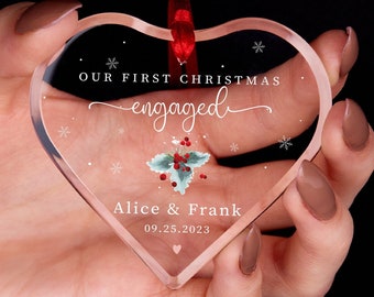 Personalized First Christmas Engaged Ornament • Couples Ornament • Engagement Gift