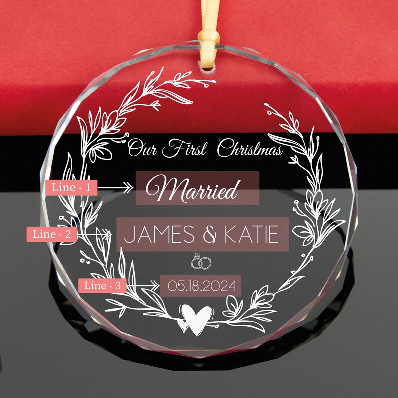 First Christmas Married GLASS Christmas Ornament • Personalization Newlywed Christmas Gift • Married Ornament • Free Gift Box