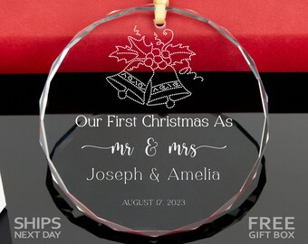 First Christmas Mr and Mrs GLASS Ornament • Personalized Newlywed Christmas Gift • Married Ornament