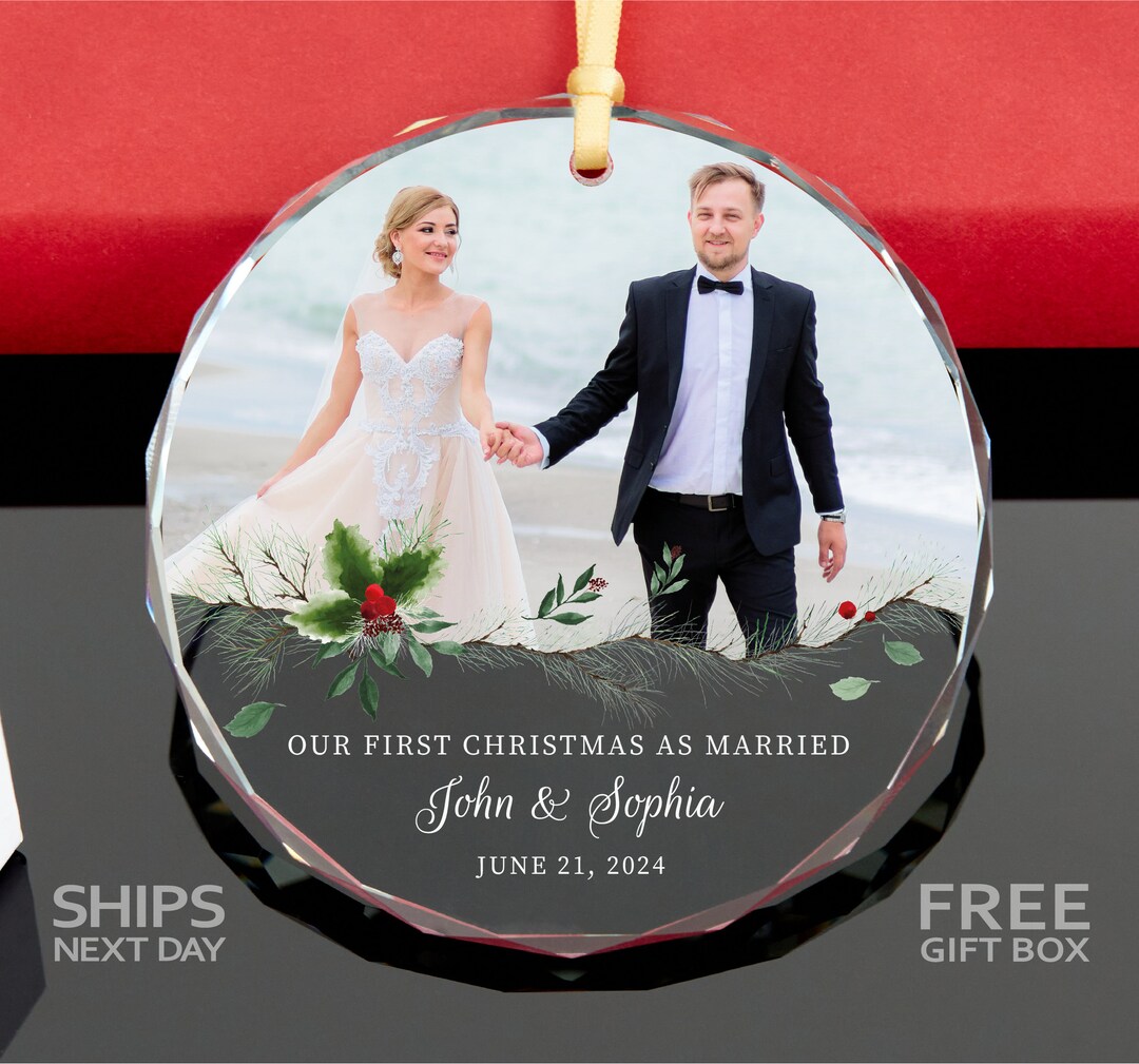 Customized First Christmas as Married Photo Ornament Couples Photo Ring ...